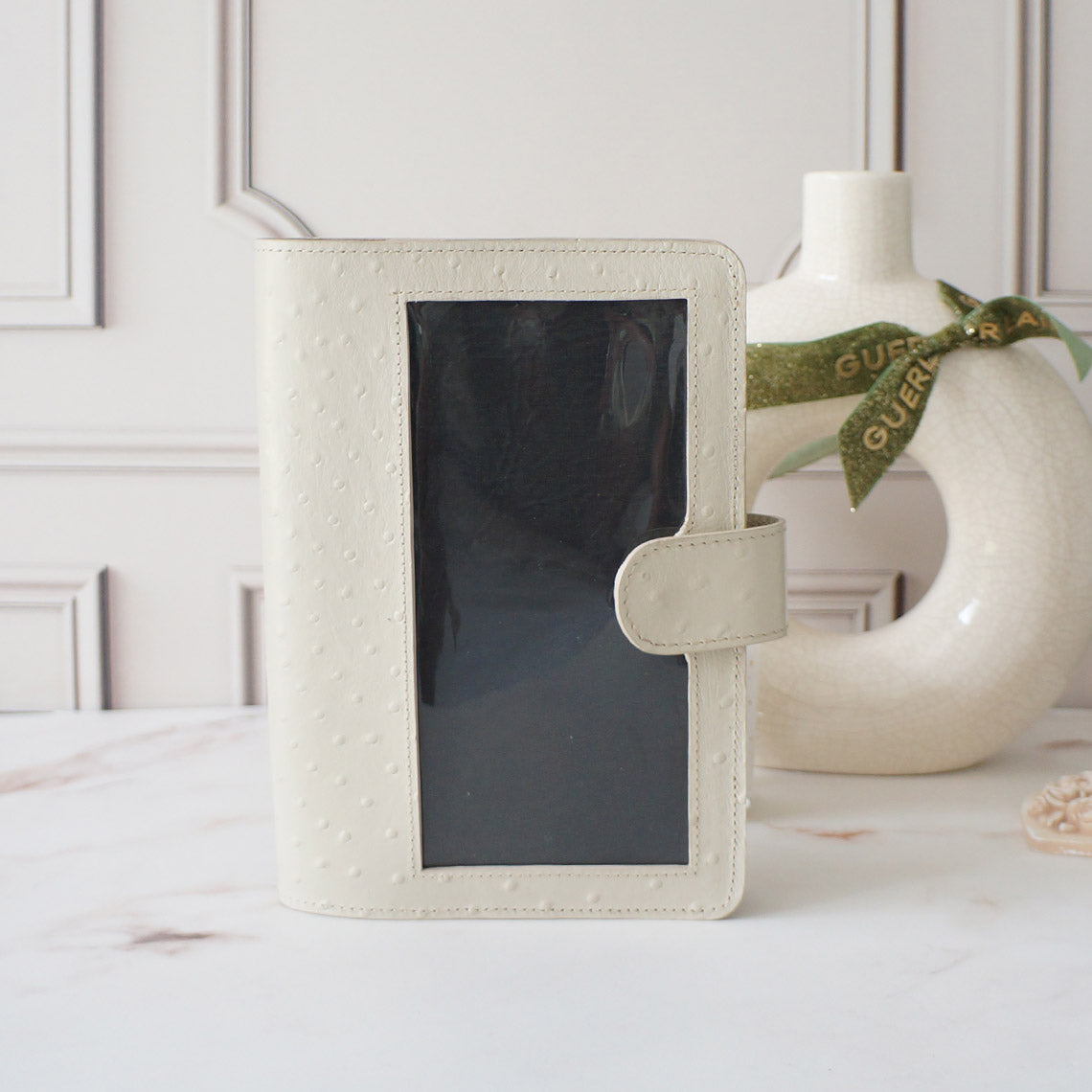 A5 Journal Cover with Clear Front - Cream Ostrich