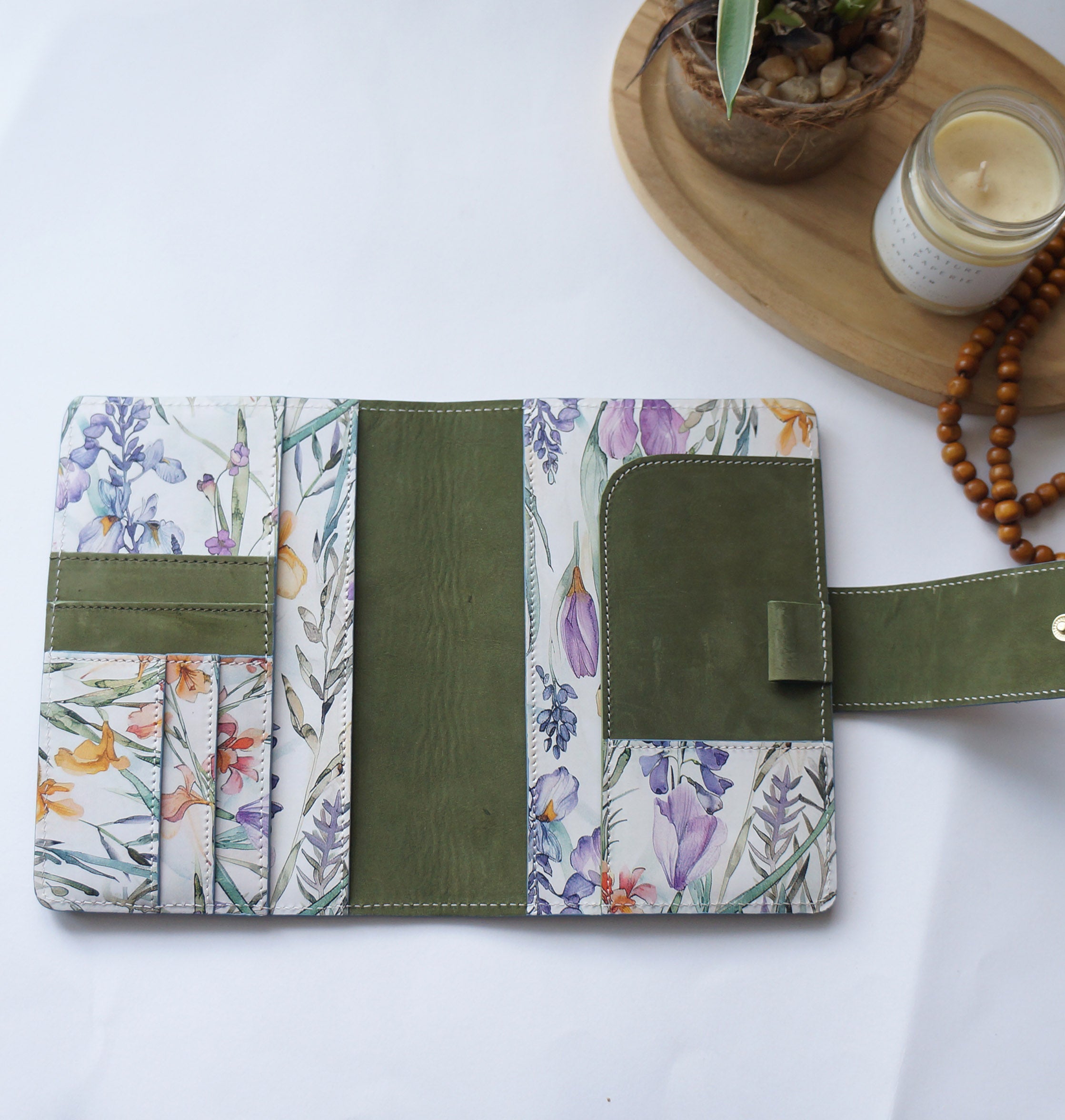 B6 Journal Cover - Wild Flower/Nubuck Green