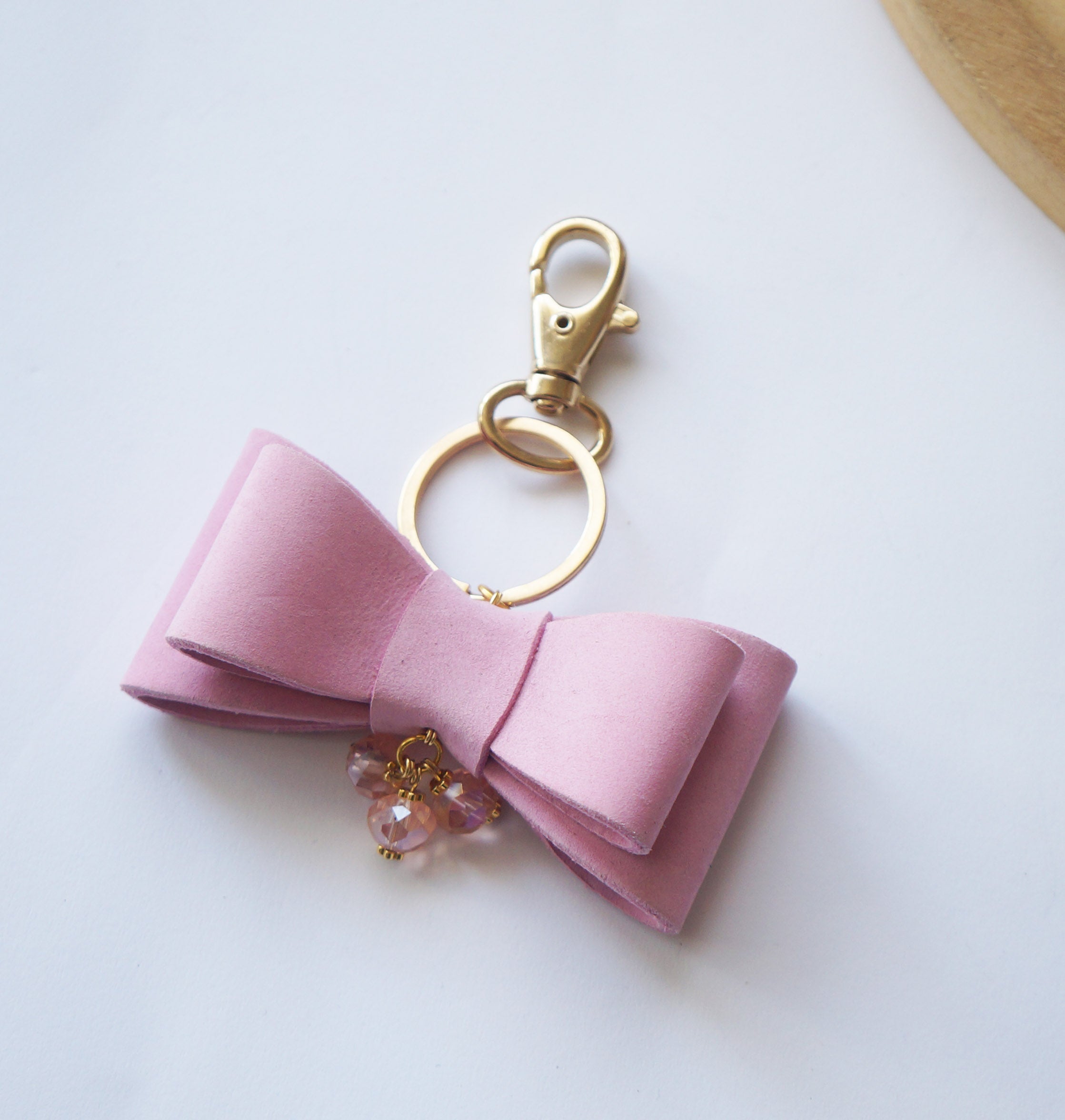 Leather Bow Key Ring - Cotton Candy