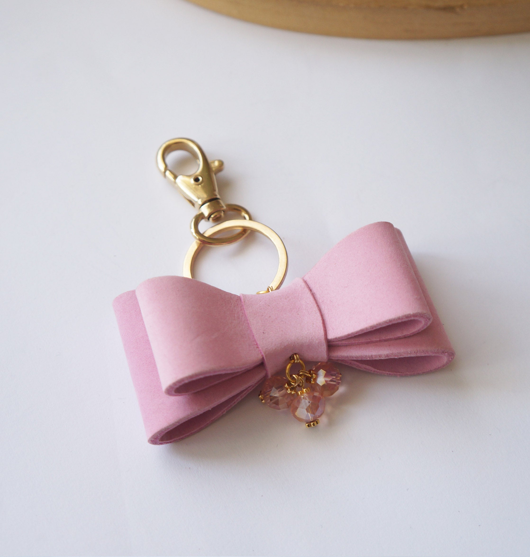 Leather Bow Key Ring - Cotton Candy