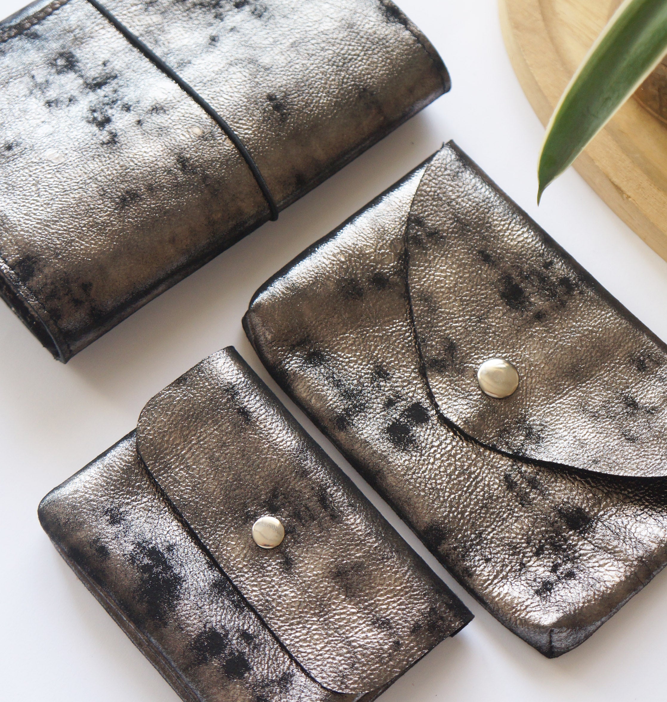Silver Marble Leather Essentials Set – Pack of 3