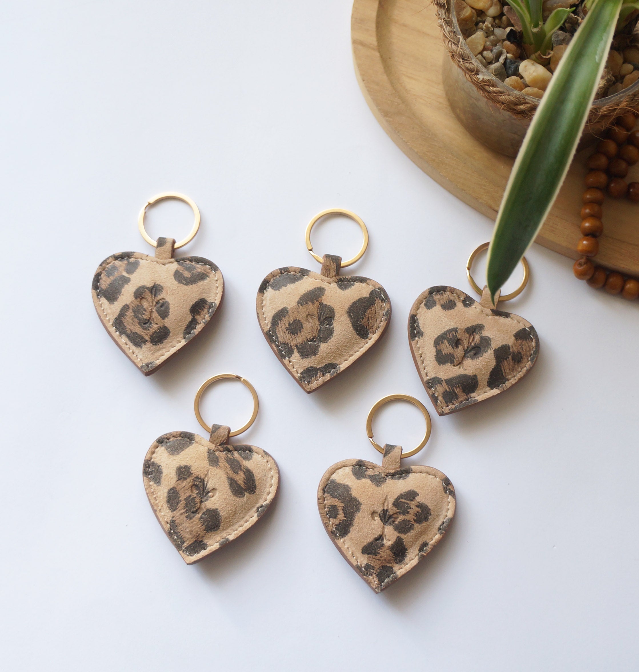 Heart Key Rings - Leopard Light