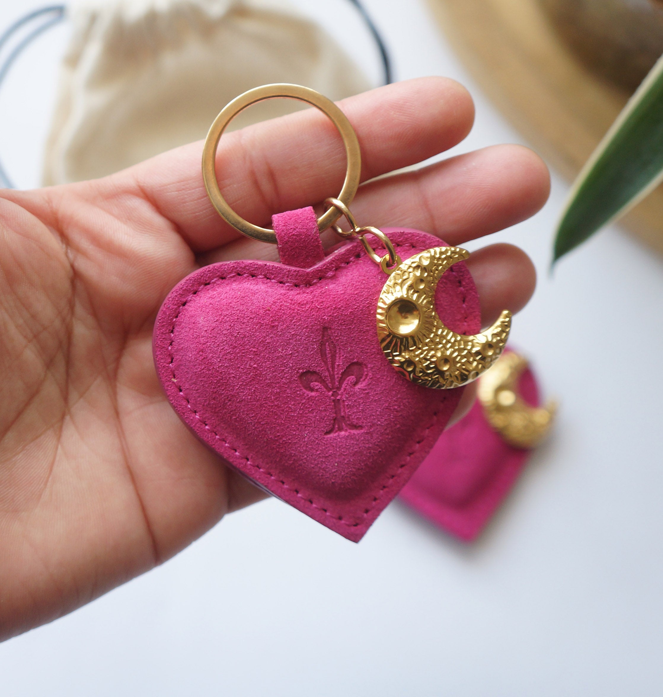 Heart Key Rings - Suede Hibiscus