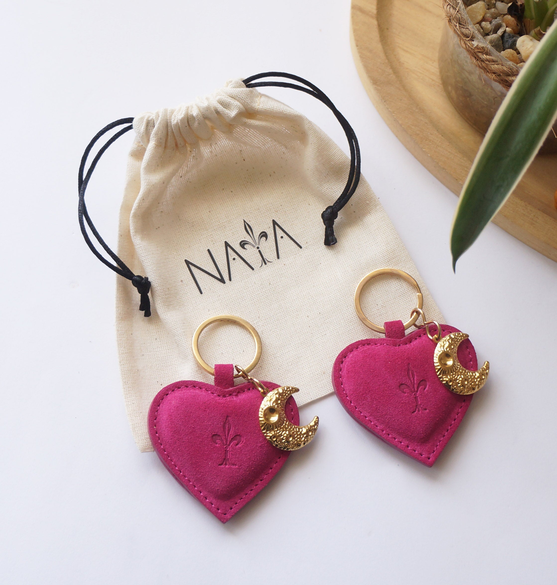 Heart Key Rings - Suede Hibiscus