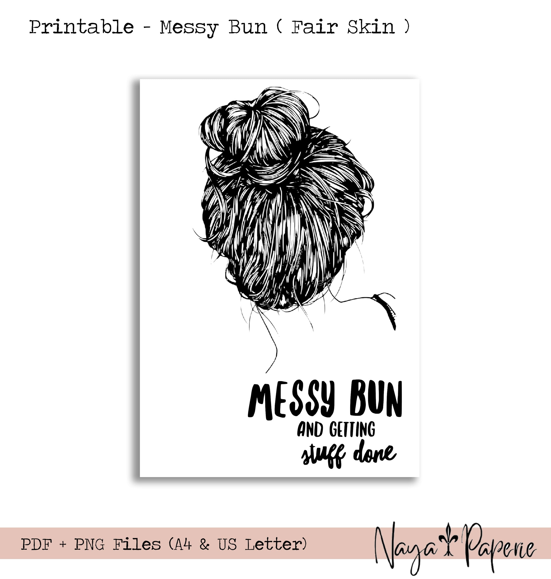 Messy Bun (fair skin) - Printable Dashboard