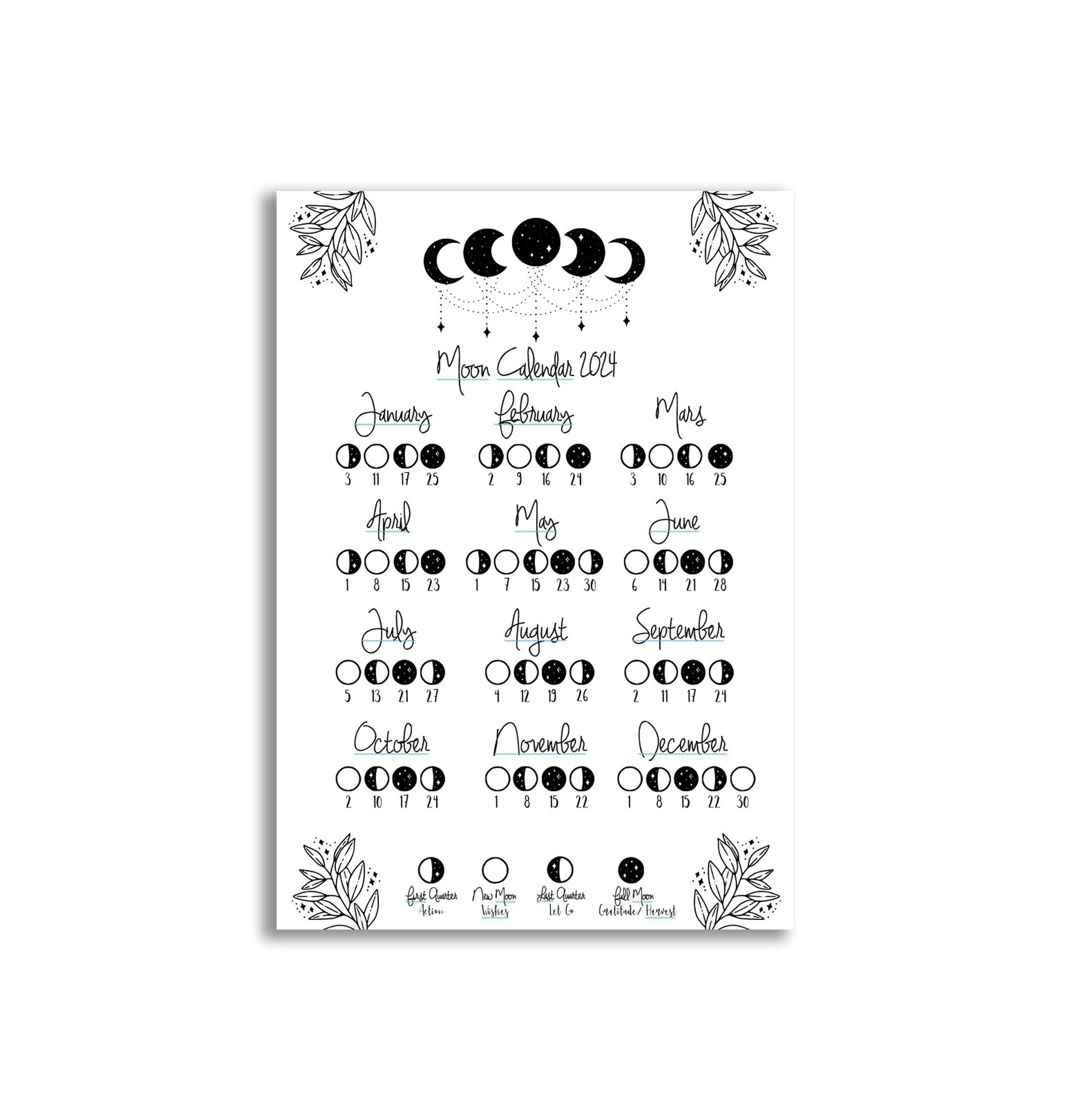 Lunar Calendar 2024 - Printable Dashboard