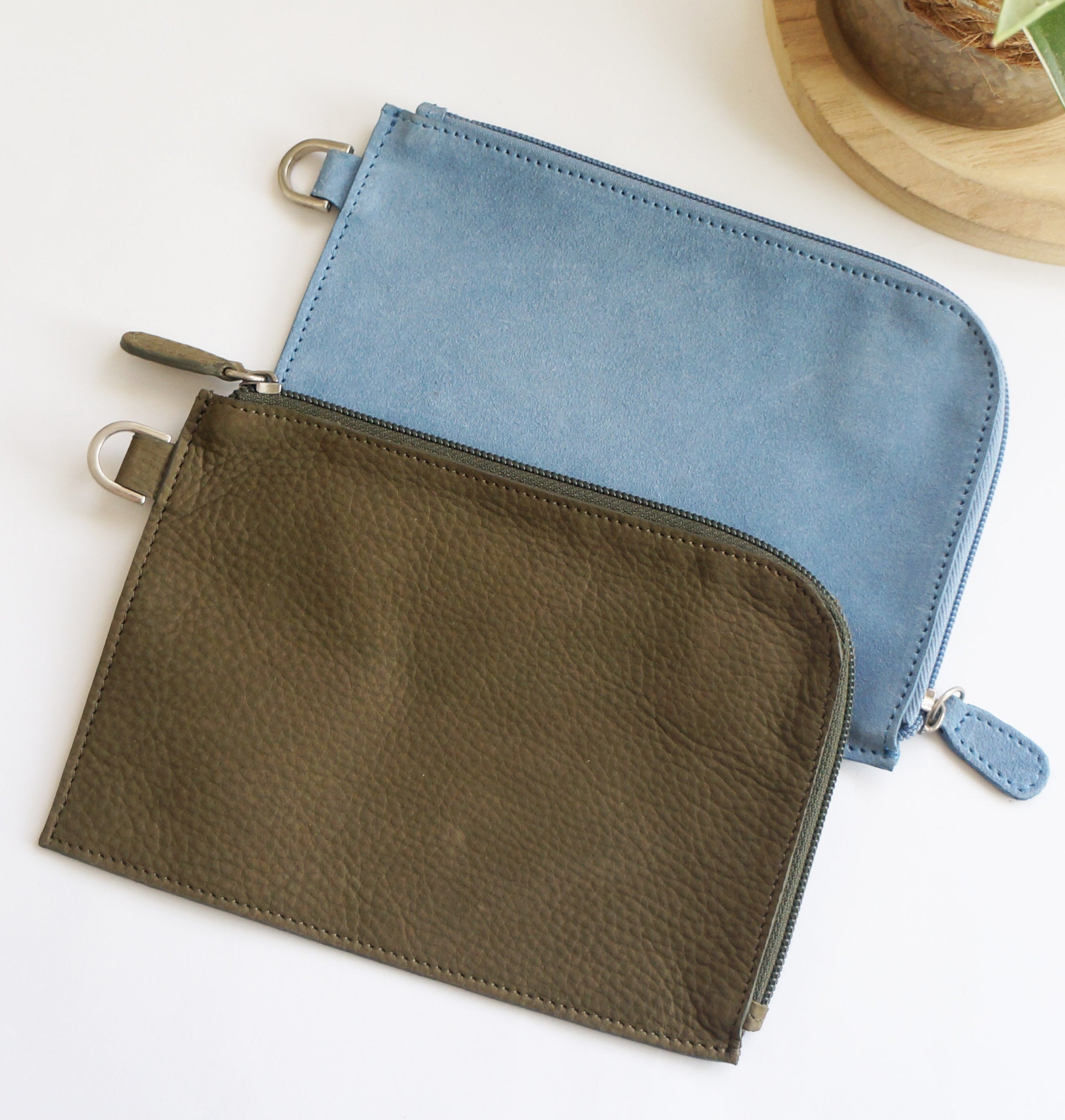 Suede leather unlined travel zipper pouch,