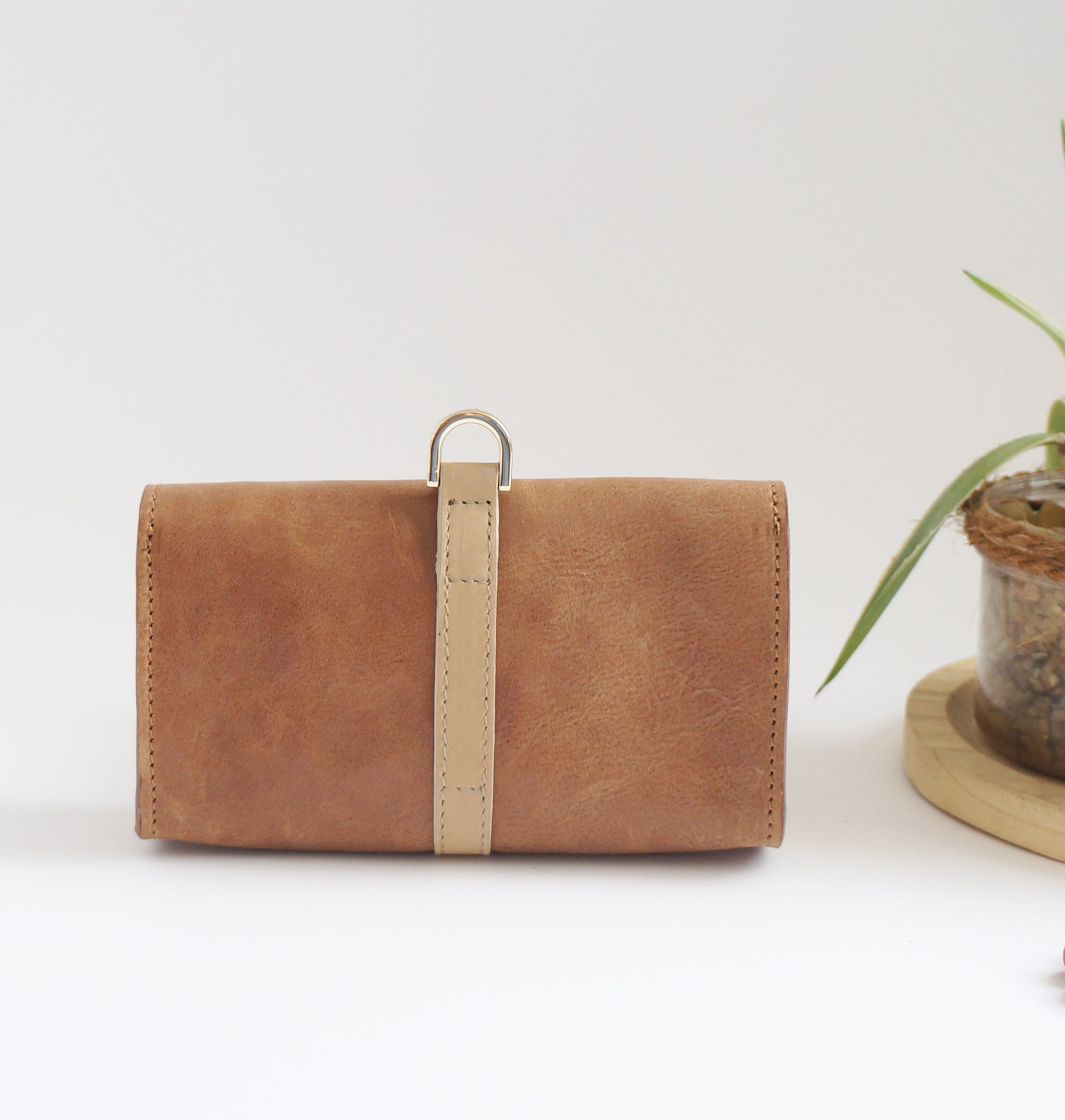 Sunglasses pouch/Micro bag - Chai & Velvet Cotton 2.0 leather