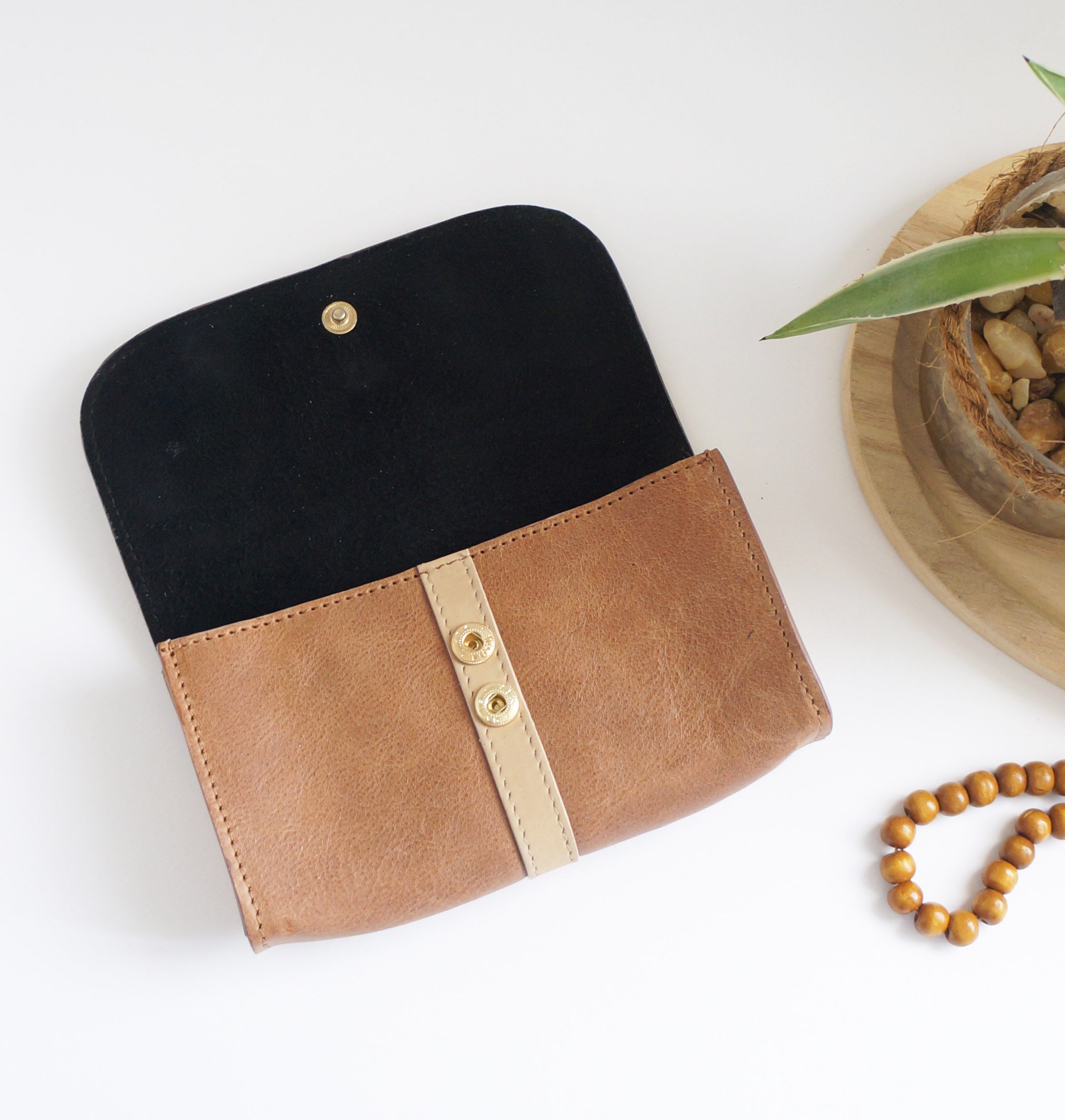 Sunglasses pouch/Micro bag - Chai & Velvet Cotton 2.0 leather