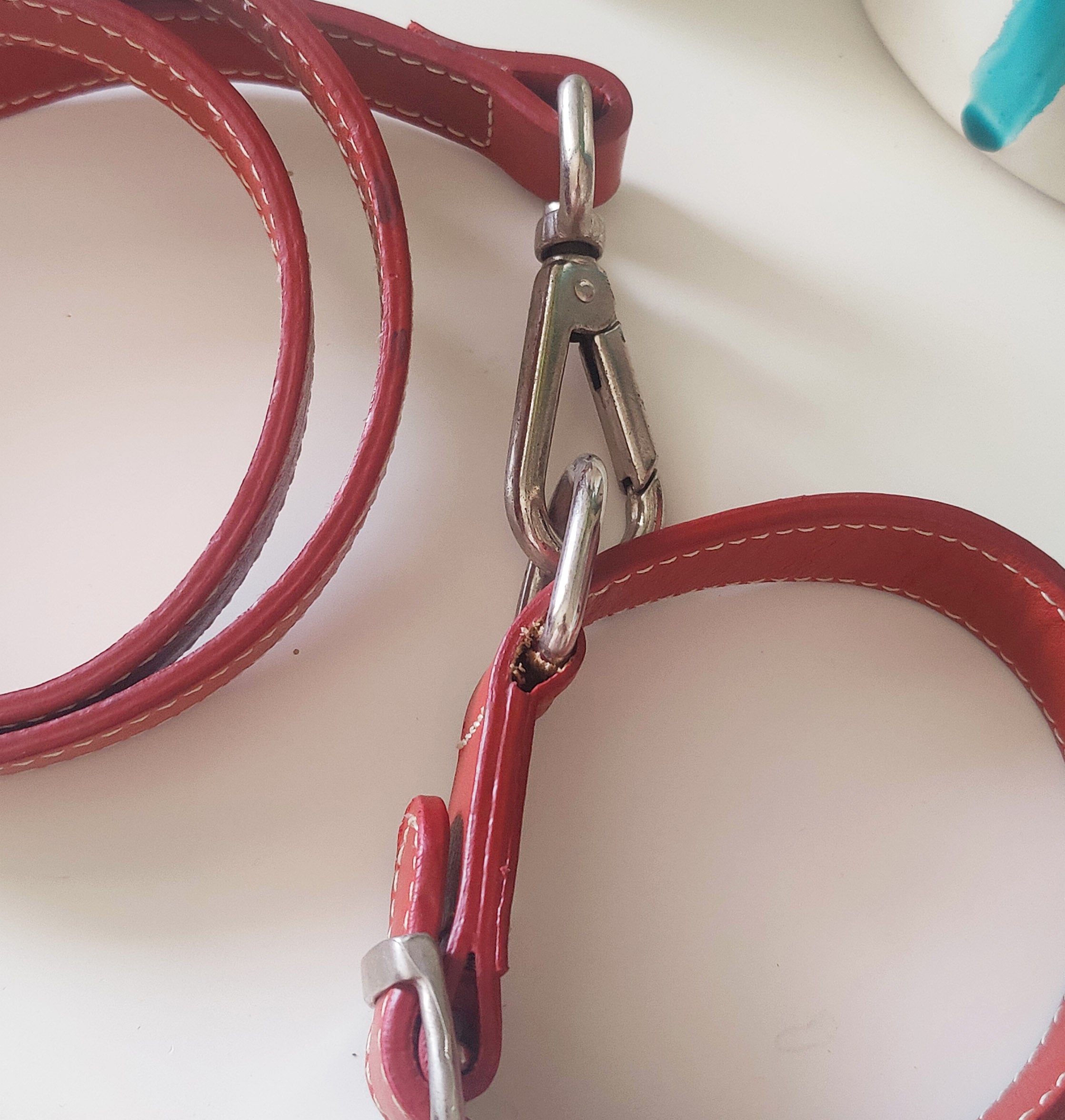 Dog collar with Leash - Red leather