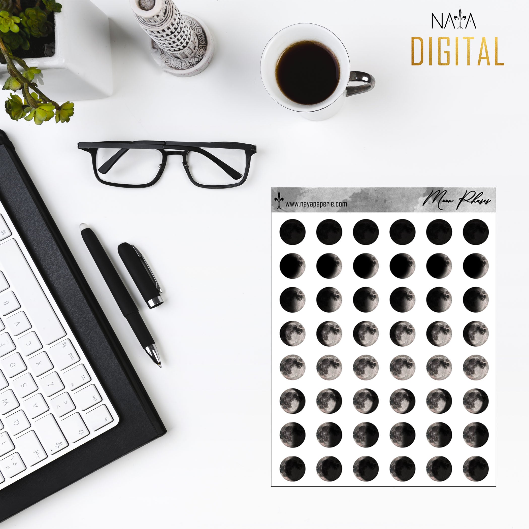 Moon Phases - Printable Stickers - Naya Paperie