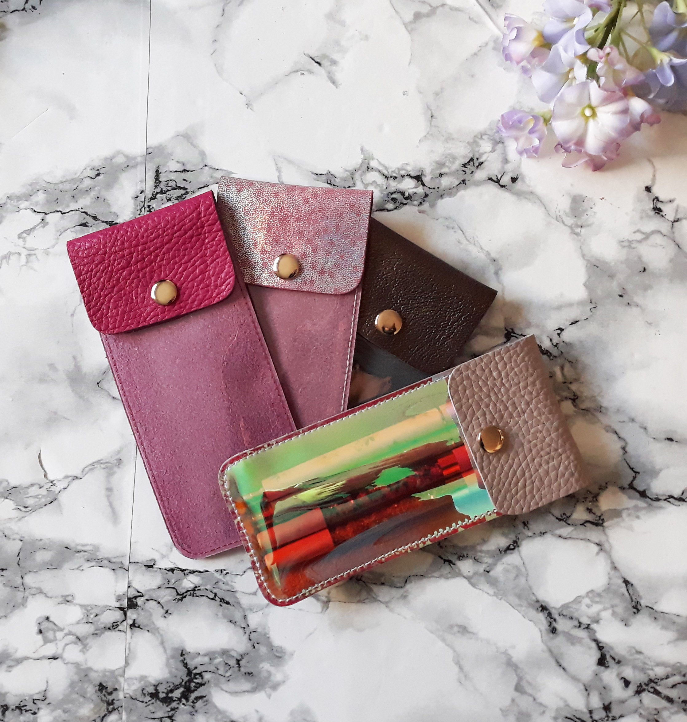 Leather pen holder with clear front - Choose your leather - Naya Paperie