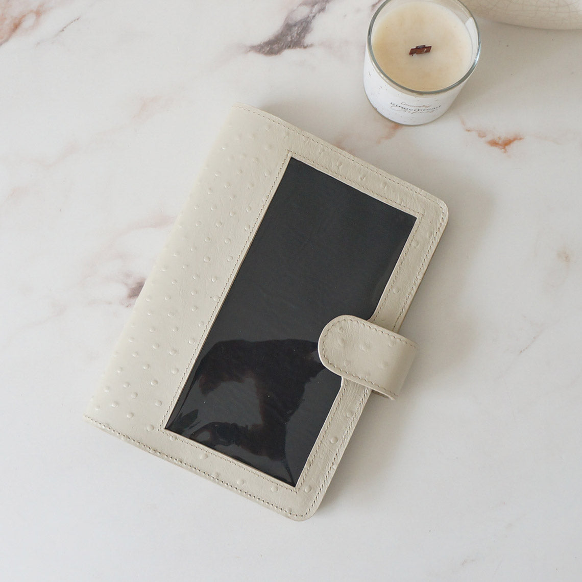 A5 Journal Cover with Clear Front - Cream Ostrich