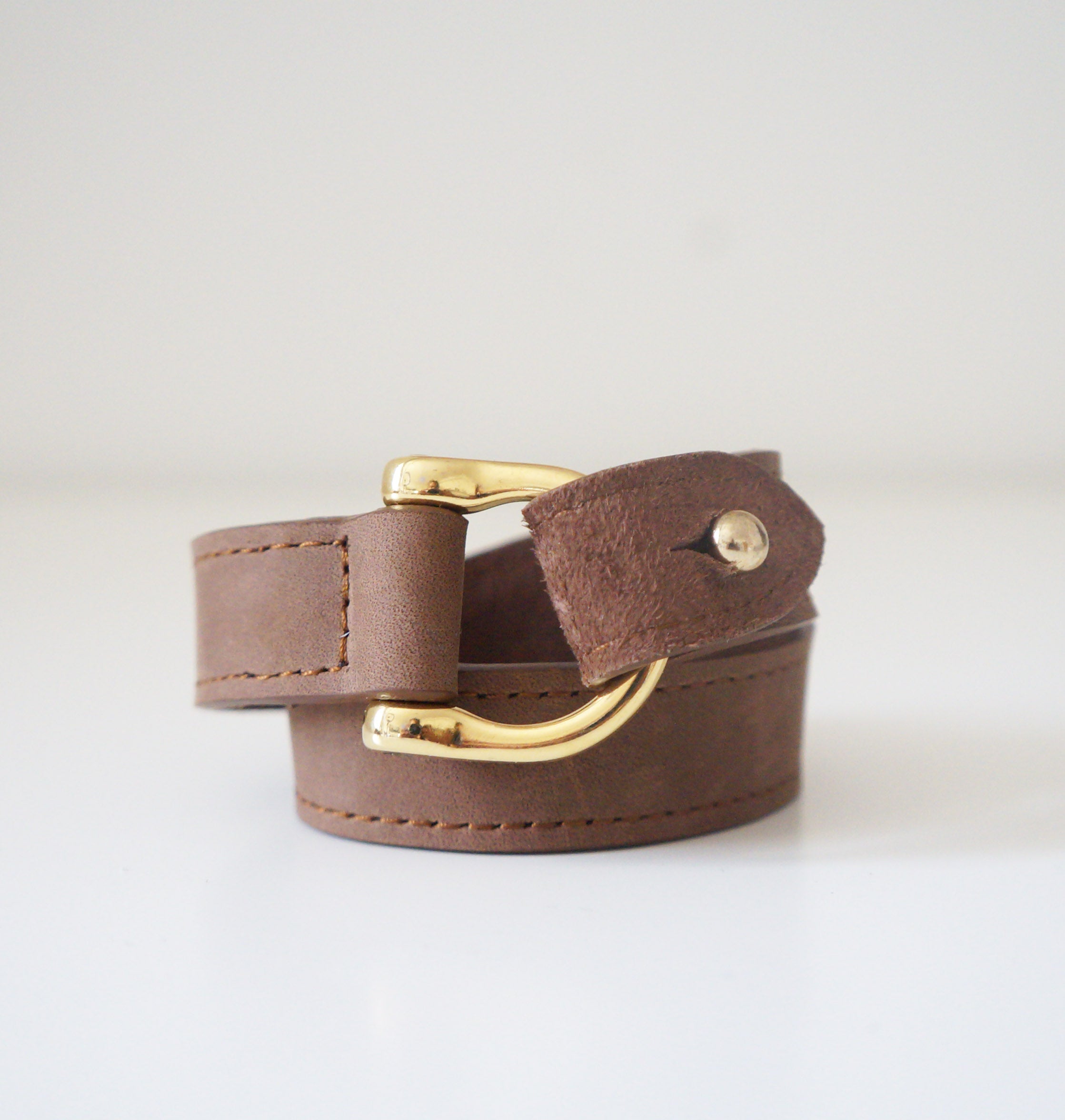 Leather Double Wrap Bracelet with gold D hardware