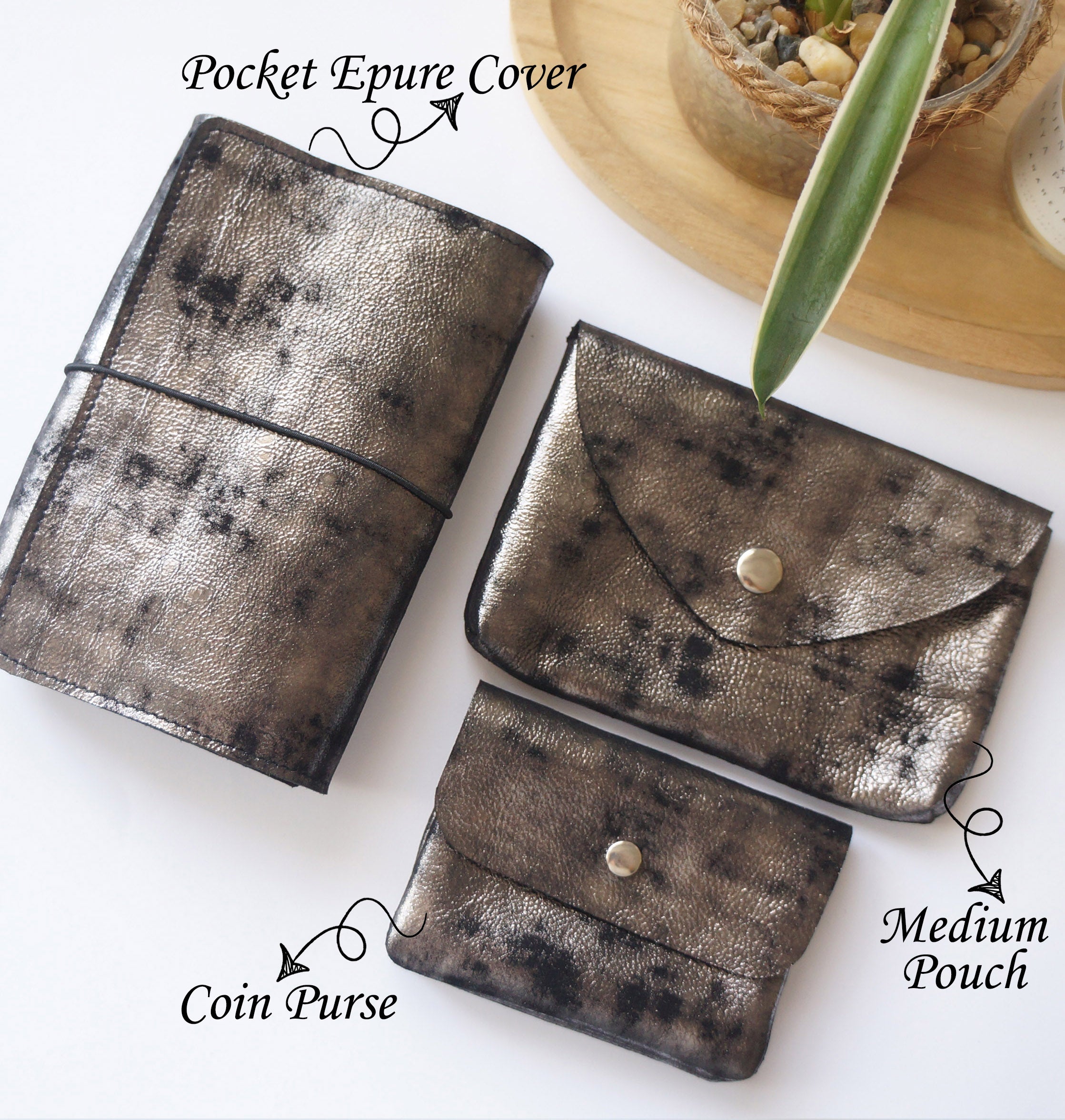 Silver Marble Leather Essentials Set – Pack of 3