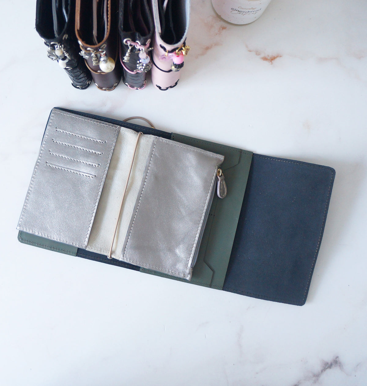 Trifold Pocket size set - Green & Metallic Taupe