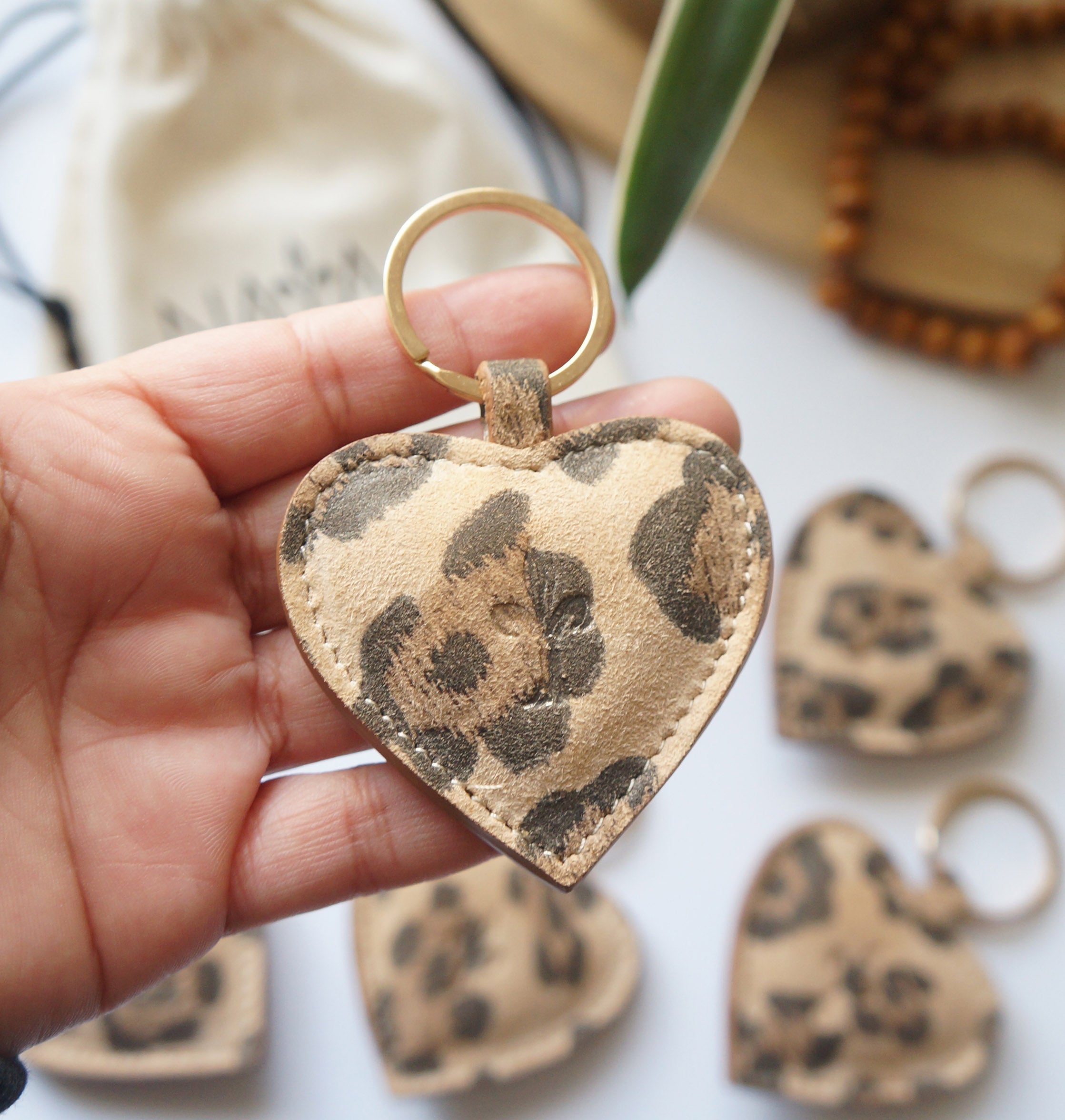 Heart Key Rings - Leopard Light