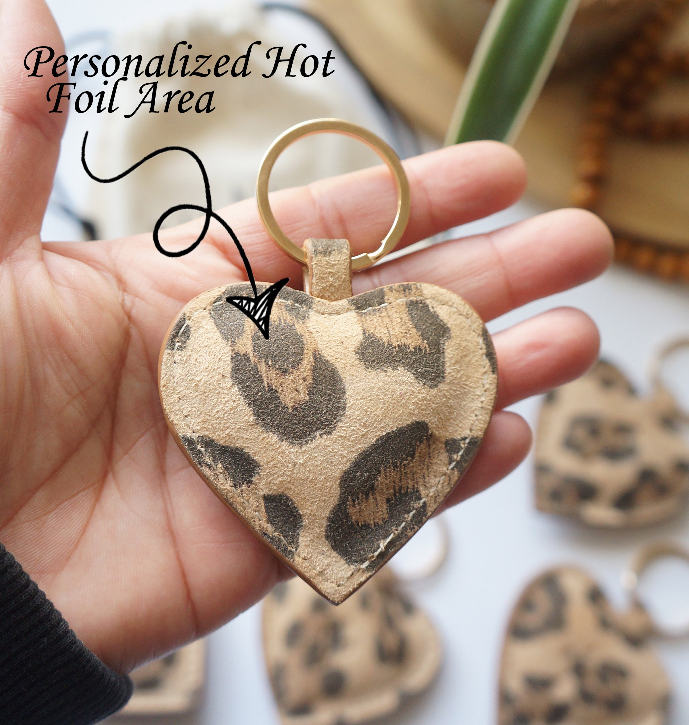 Heart Key Rings - Leopard Light