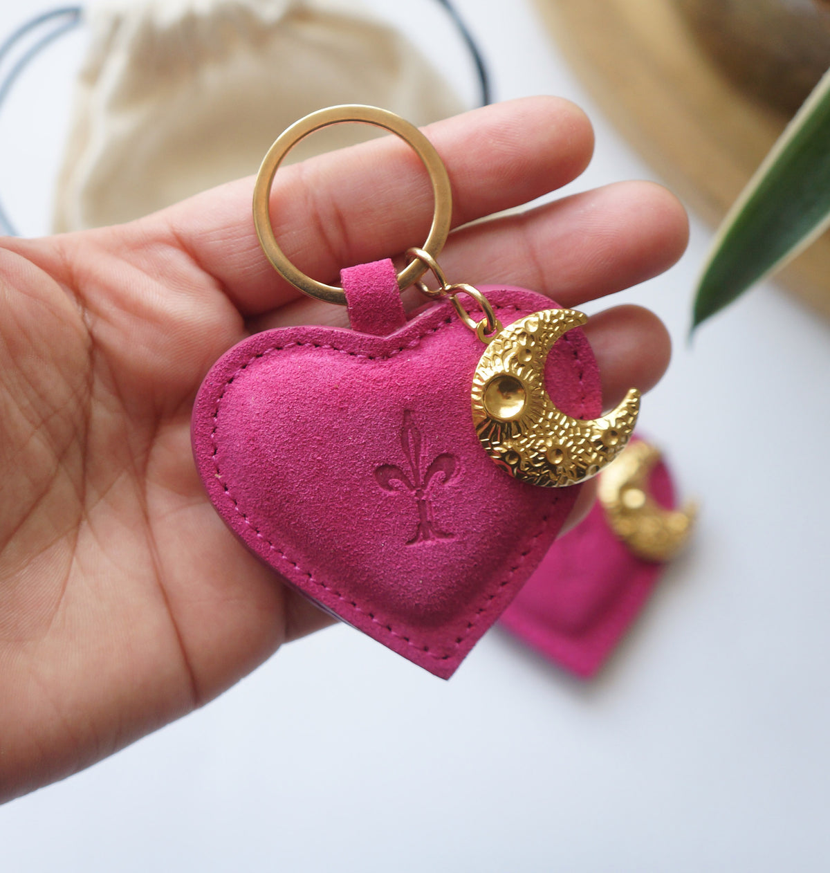 Heart Key Rings - Suede Hibiscus