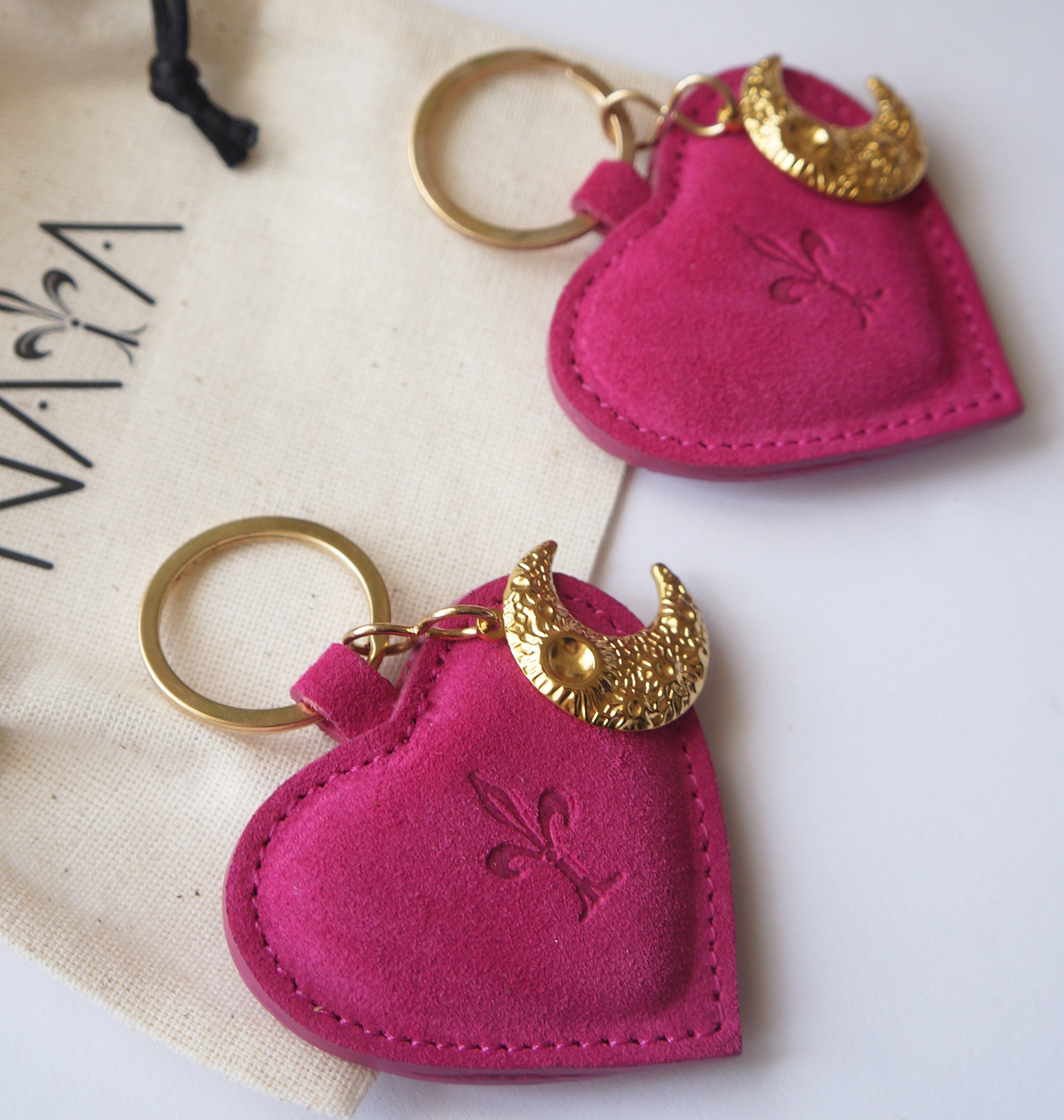 Heart Key Rings - Suede Hibiscus