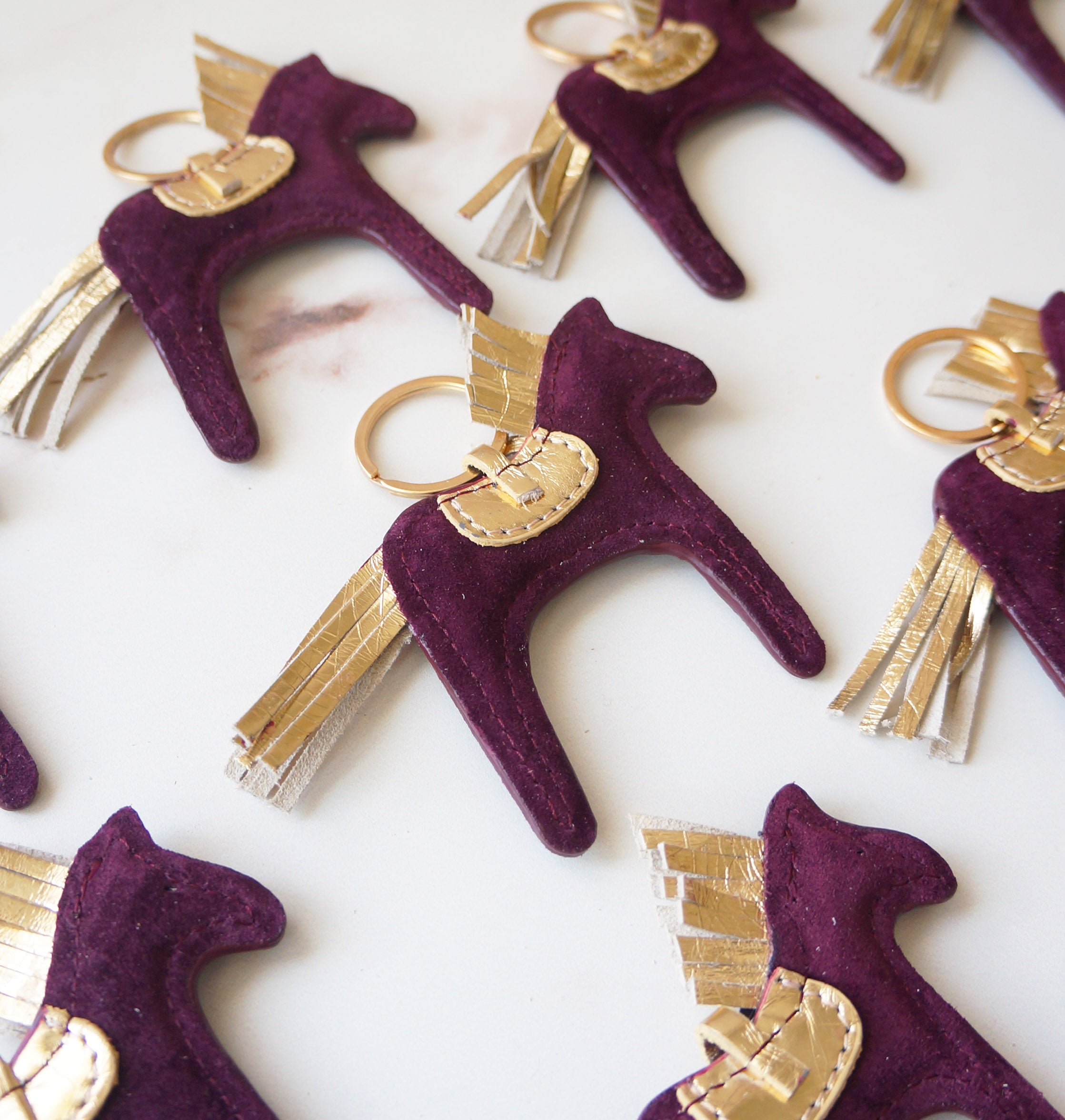 Leather Horse Charm - Suede Scarlet and Golden