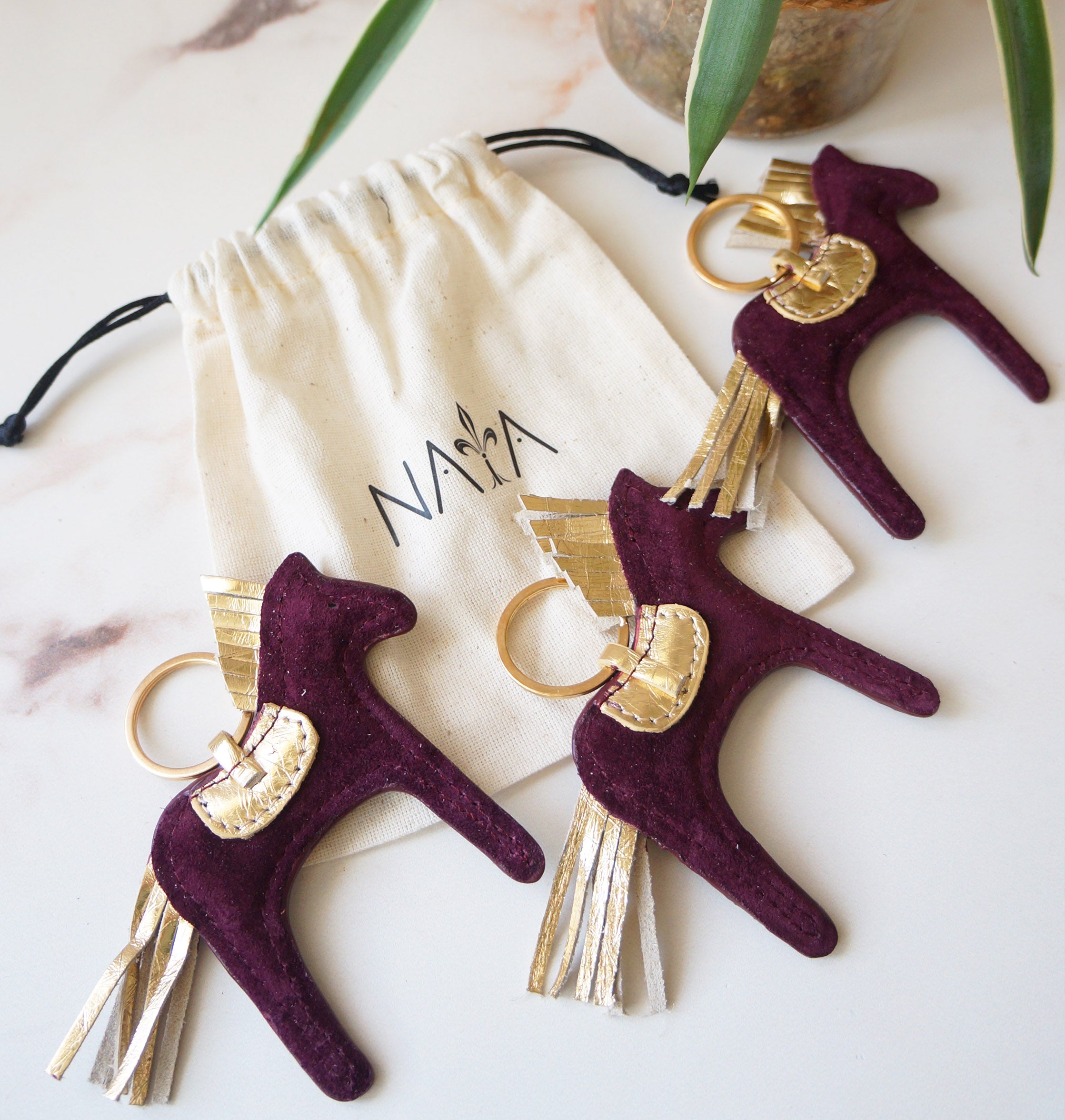 Leather Horse Charm - Suede Scarlet and Golden