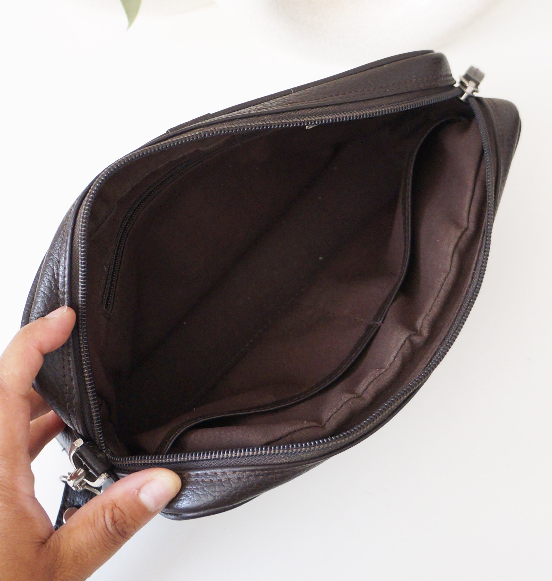 Brown pebbled make up bag/toiletry pouch - Prototype