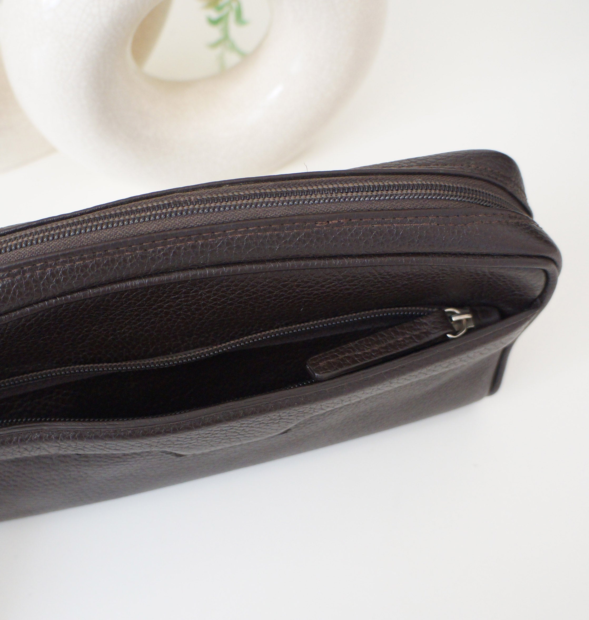 Brown pebbled make up bag/toiletry pouch - Prototype