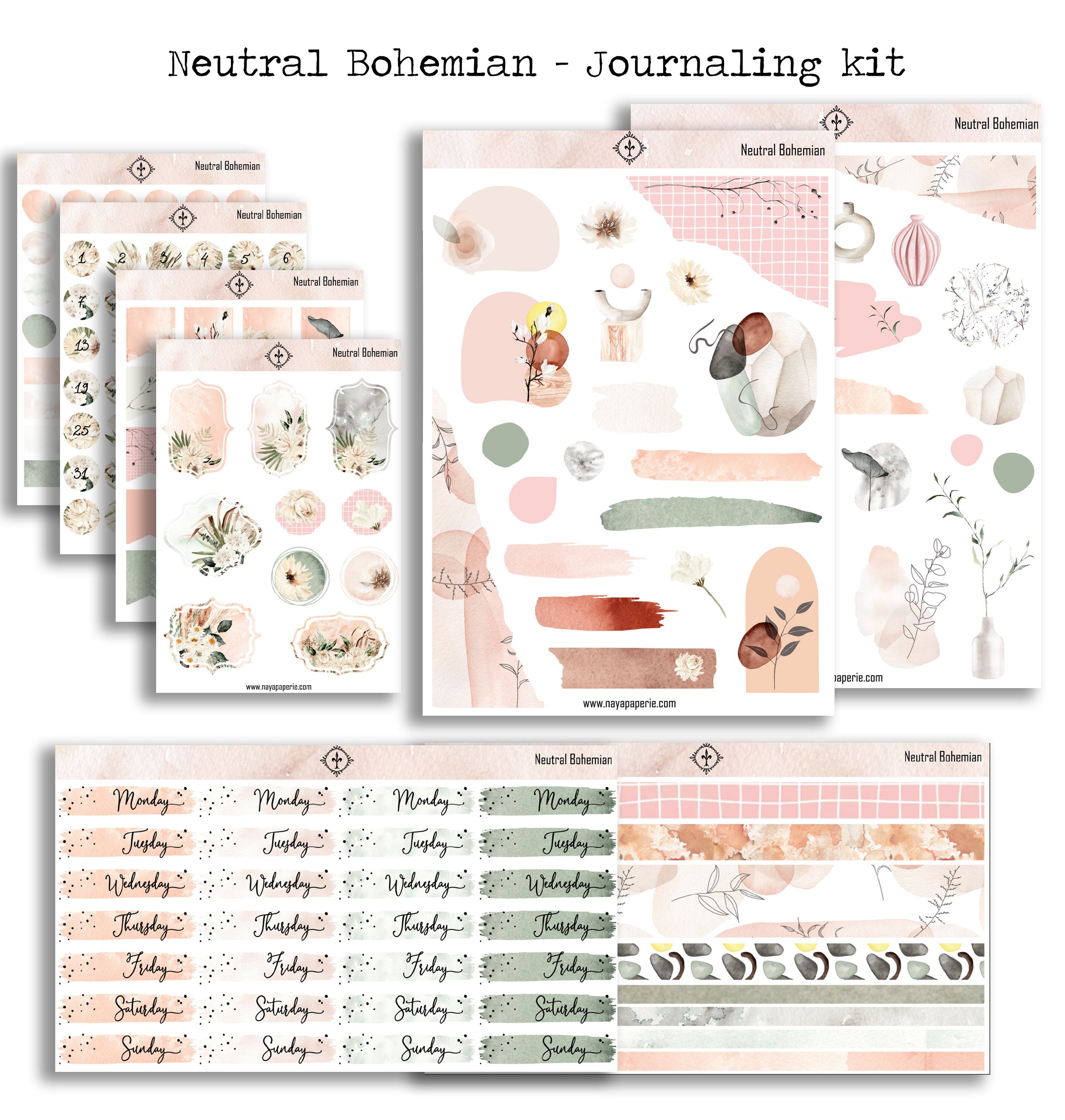 Neutral Bohemian - Printable Journaling Kit - Naya Paperie