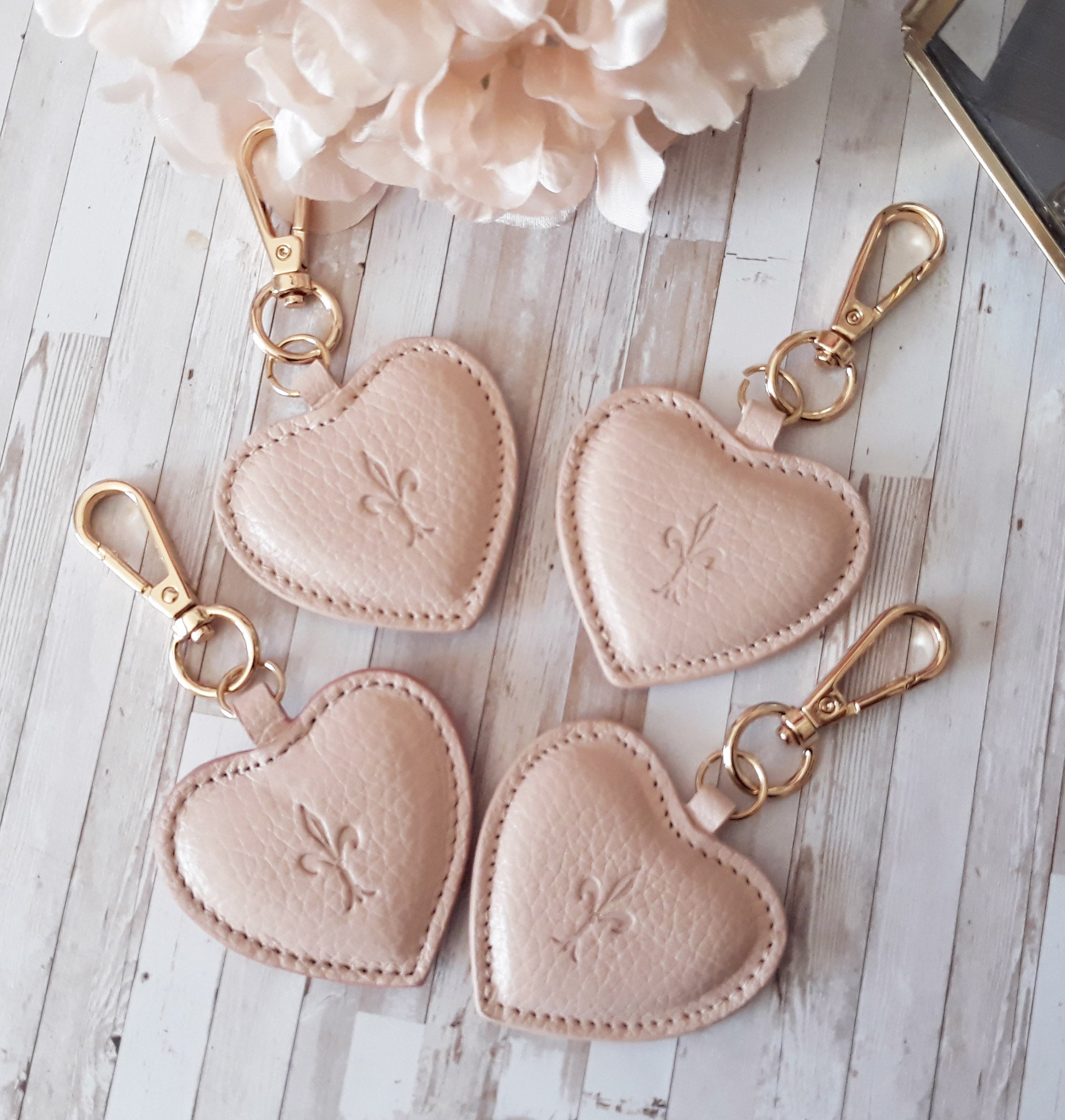 Blush Pink leather Heart key chain - Naya Paperie